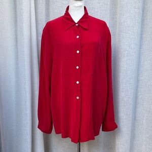1990 Riva silk red button down plaid stitched  blouse